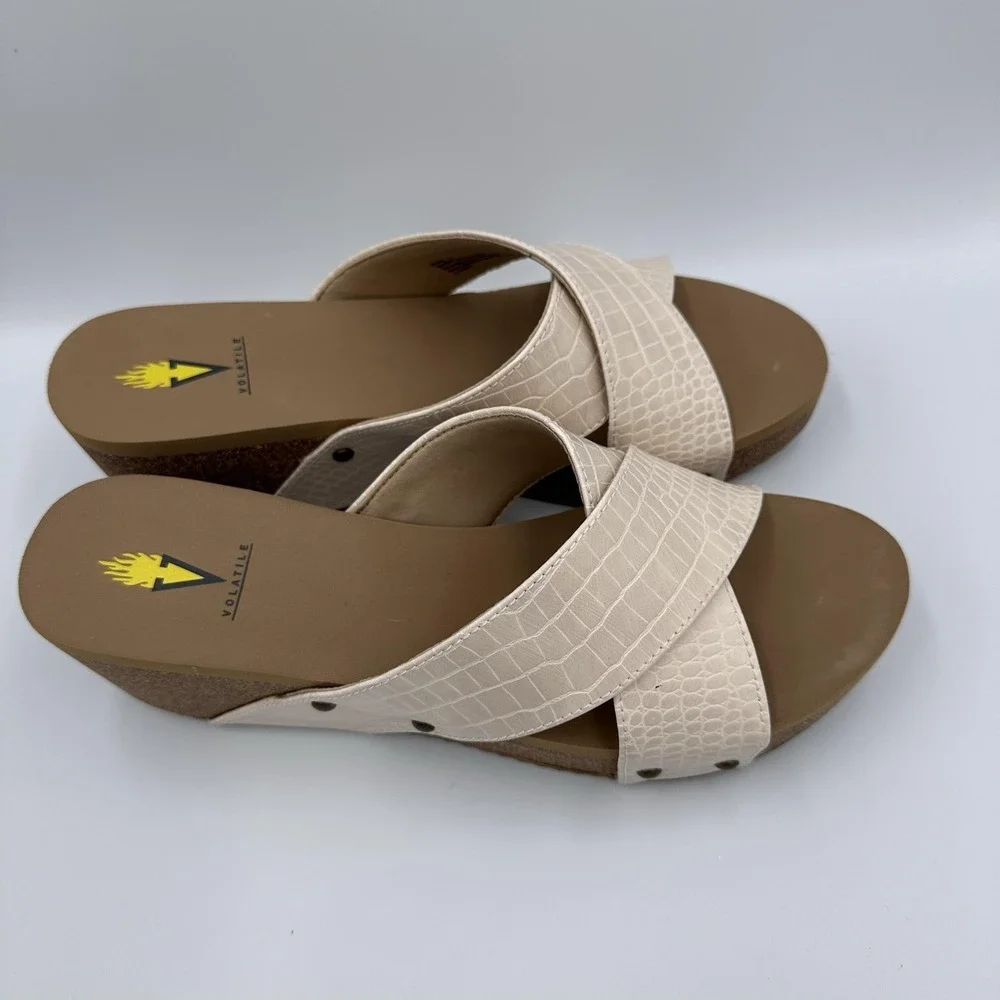 Volatile Riverside Sandals Womens Size 11 Beige Croco Wedge Platform‎ Slide NEW